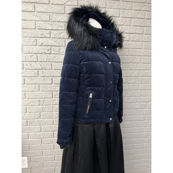 Royal Matrix Women Navy Removable Faux Fur Hoodie Quilted Coat Size XS - Picture 7 of 14